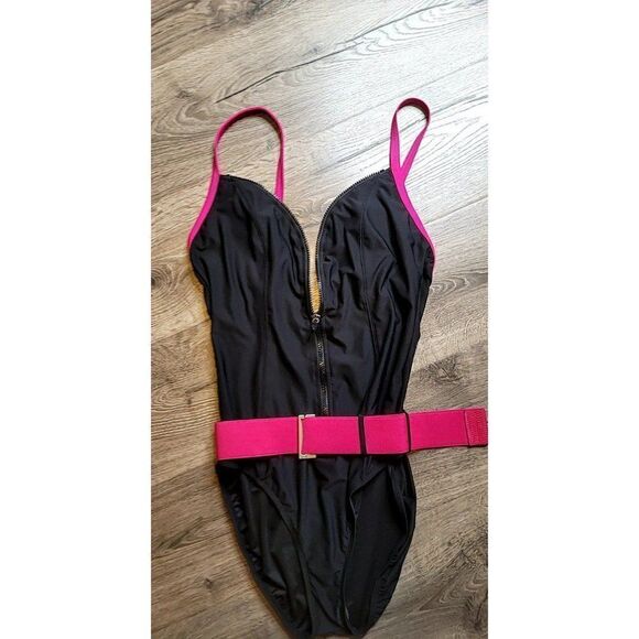 Vintage JAG 3/4 Zipper Front with Belt One-piece Bathingsuit Women's Size 14 - Picture 2 of 4